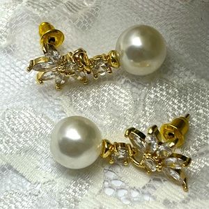 Pearl Rhinestone Handmade Dangle Earrings